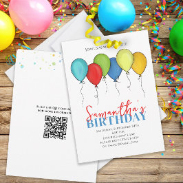 Birthday Balloons Confetti Modernes Party QR Code Einladung