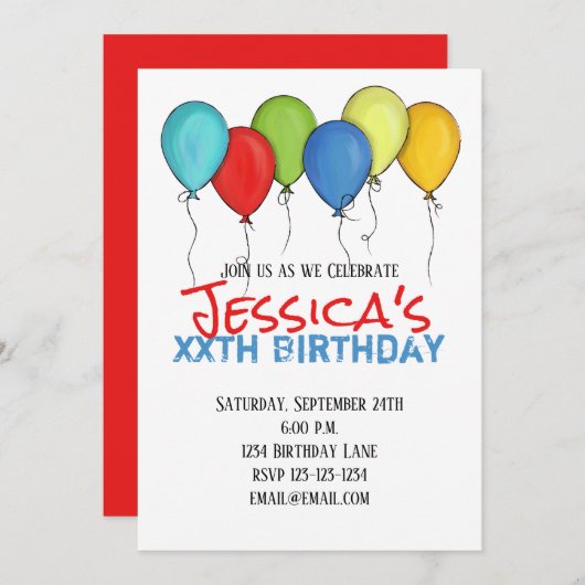 Birthday Balloons Confetti Party Modern Einladung (Vorne/Hinten)