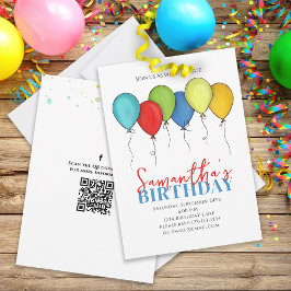 Birthday Balloons Confetti QR Code Social Media Einladung
