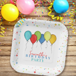Birthday Balloons Confetti Whimsical Kalligraphie Pappteller