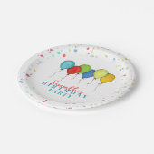 Birthday Balloons Confetti Whimsical Kalligraphie Pappteller (Schrägansicht)