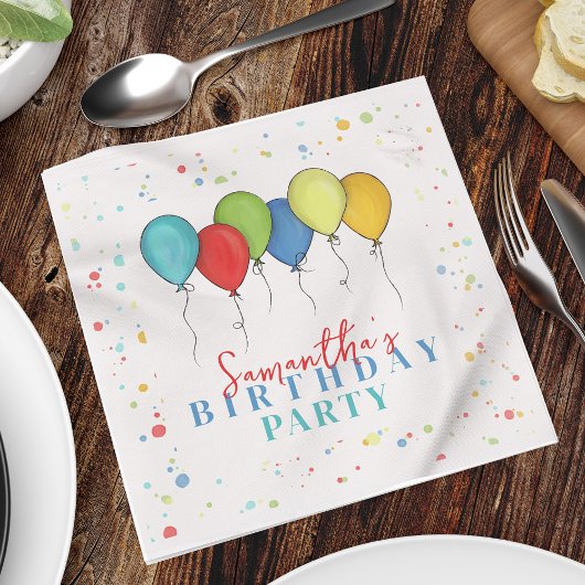 Birthday Balloons Confetti Whimsical Kalligraphie Serviette
