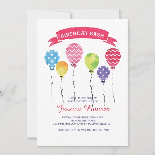 Birthday Balloons Einladung (Vorderseite)