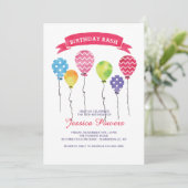 Birthday Balloons Einladung (Stehend Vorderseite)