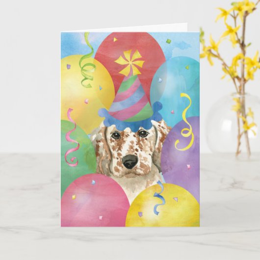 Birthday Balloons English Setter Card Karte (Gelbe Blume)