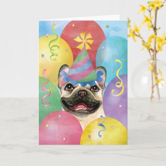Birthday Balloons French Bulldog Card Karte (Gelbe Blume)