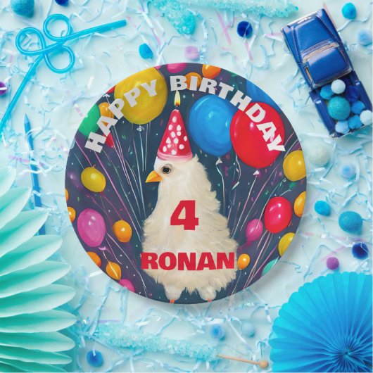 Birthday Balloons Funny Chicken Poster Pappteller (Party)