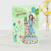 Birthday Balloons Girl Cake | Geburtskarte Karte (Gelbe Blume)