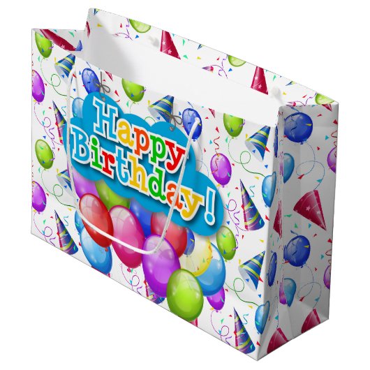 Birthday Balloons Große Geschenktüte (Vorderseite Schrägansicht)