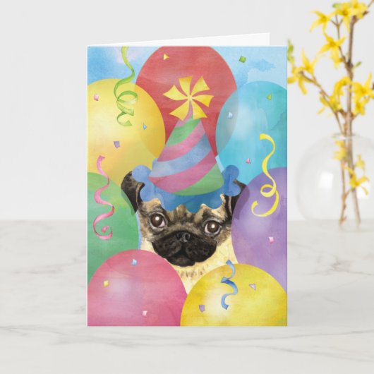 Birthday Balloons Mops Card Karte (Gelbe Blume)