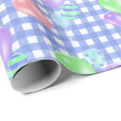 Birthday Balloons on Blue Gingham Wrapping Paper Geschenkpapier (Rolleneckpunkt)