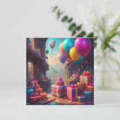 Birthday balloons Personalize Custom Einladung (Stehend Vorderseite)