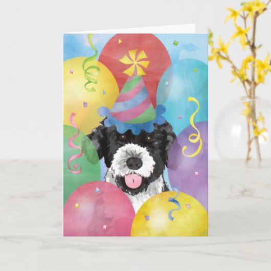 Birthday Balloons Portugiesische Wasser-Dog-Karte Karte (Gelbe Blume)