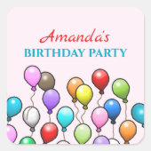 Birthday Balloons Quadratischer Aufkleber (Vorderseite)
