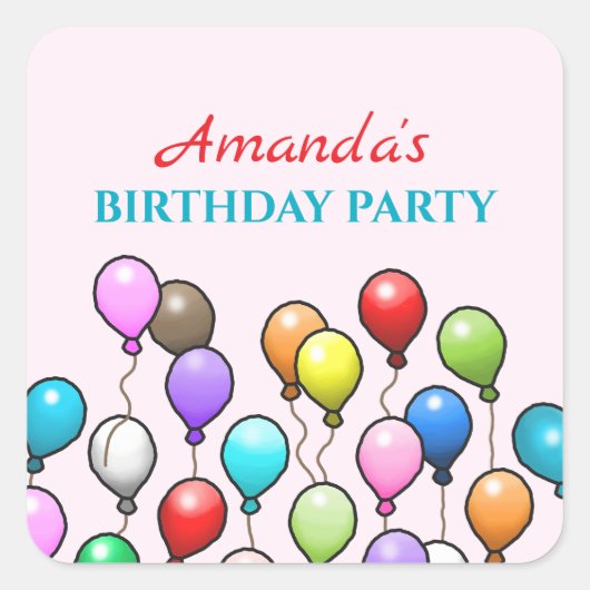 Birthday Balloons Quadratischer Aufkleber (Vorderseite)