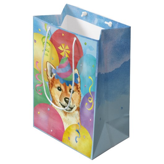 Birthday Balloons Shiba Inu Mittlere Geschenktüte (Vorderseite Schrägansicht)
