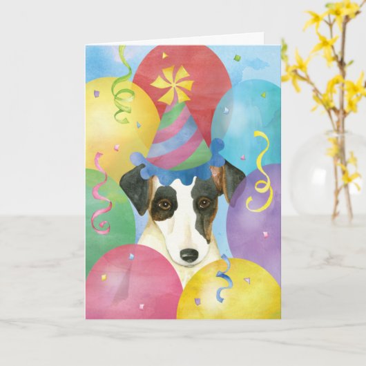 Birthday Balloons Smooth Fox Terrier Karte (Gelbe Blume)