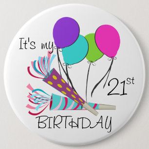Birthday Balloons und Party Horns Button
