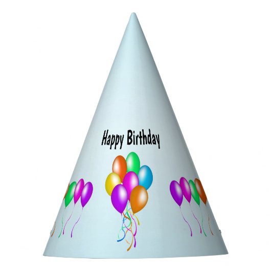 Birthday Balloons Verschiedene Farben auf blau Partyhütchen (Vorderseite)