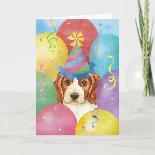 Birthday Balloons Welsh Springer Spaniel Karte (Vorderseite)