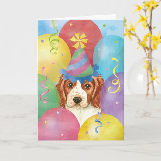 Birthday Balloons Welsh Springer Spaniel Karte (Gelbe Blume)