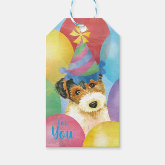 Birthday Balloons Wire Fox Terrier Geschenkanhänger (Vorderseite)