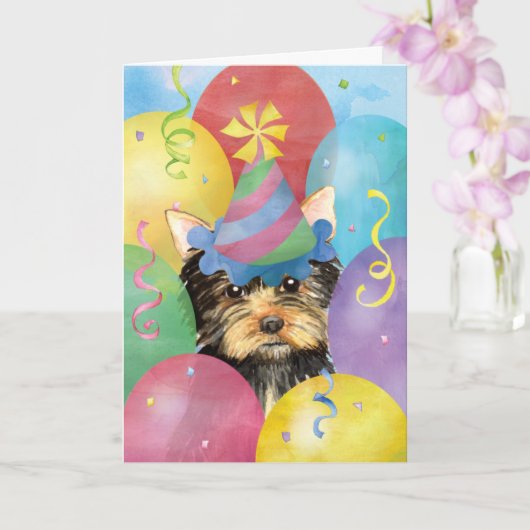 Birthday Balloons Yorkie Karte (Orchidee)