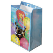 Birthday Balloons Yorkie Medium Geschenktasche Mittlere Geschenktüte (Rückseite Schrägansicht)