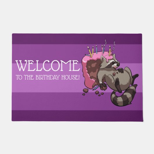 Birthday Bandana Funny Raccoon Cake Cartoon Fußmatte (Vorderseite)