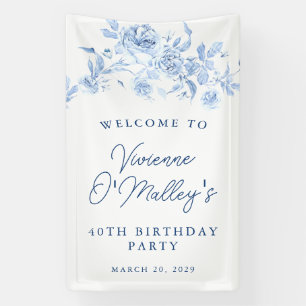 Birthday Banner 40. Geburtstag Party Blue Floral
