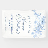 Birthday Banner 45th Birthday Party Blue Floral (Horizontal)