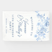 Birthday Banner 55th Birthday Party Blue Floral (Horizontal)