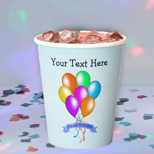 Birthday Banner farbenfrohe Bright Balloons Stream Pappbecher