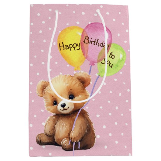 Birthday Bär mit Party Balloons Mittlere Geschenktüte (Vorderseite)