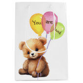 Birthday Bär mit Party Balloons Mittlere Geschenktüte (Vorderseite)