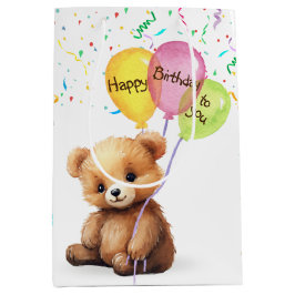 Birthday Bär mit Party Balloons Mittlere Geschenktüte