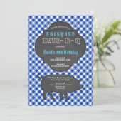 Birthday BARBEQUE Chalk Blue Gingham Einladung (Stehend Vorderseite)