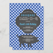 Birthday BARBEQUE Chalk Blue Gingham Einladung (Vorne/Hinten)