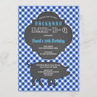 Birthday BARBEQUE Chalk Blue Gingham Einladung