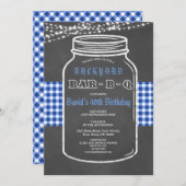 Birthday BARBEQUE Mason Jar Gingham Einladung (Vorne/Hinten)
