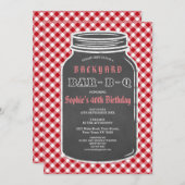 Birthday BARBEQUE Mason Jar Gingham Einladung (Vorne/Hinten)