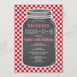 Birthday BARBEQUE Mason Jar Gingham Einladung