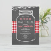 Birthday BARBEQUE Mason Jar Red Gingham Einladung (Stehend Vorderseite)