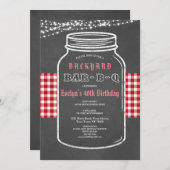 Birthday BARBEQUE Mason Jar Red Gingham Einladung (Vorne/Hinten)