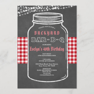 Birthday BARBEQUE Mason Jar Red Gingham Einladung