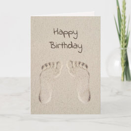 Birthday Barefoot Prints in Beach Sand Karte