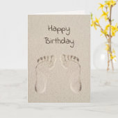 Birthday Barefoot Prints in Beach Sand Karte (Gelbe Blume)