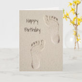 Birthday Barefoot Prints in Sand Karte (Gelbe Blume)
