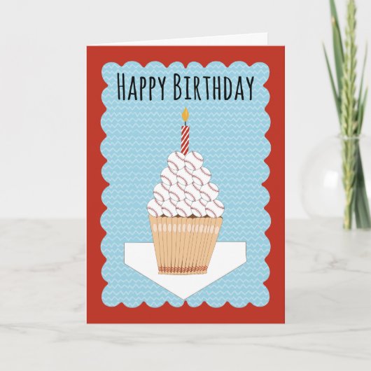 Birthday Baseball Cupcake with Bats and Balls Karte (Vorderseite)