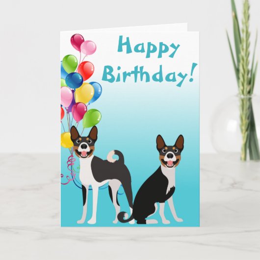 Birthday Basenji Hound Hund Tier mit Balloons Karte (Vorderseite)